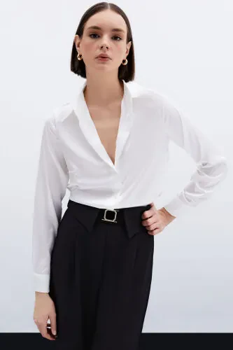 Oversize Satin Shirt - Ecru - 3