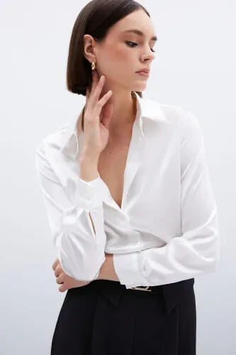 Oversize Satin Shirt - Ecru - 5