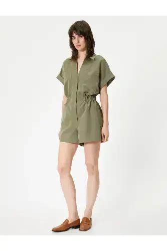 Oversize Short Tulum Gipeli Cep Detalli Qisqa Yengli-Haki - KOTON (1)