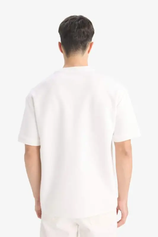 Oversize Широкий Крой Велосипедный Воротник Базовый Однотонный Короткий Рукав Белая Футболка-Белый - 6