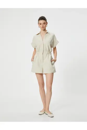 Oversize Şort Tulum Gipeli Cep Detaylı Kısa Kollu-Taş - KOTON (1)
