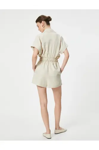 Oversize Şort Tulum Gipeli Cep Detaylı Kısa Kollu-Taş - 4