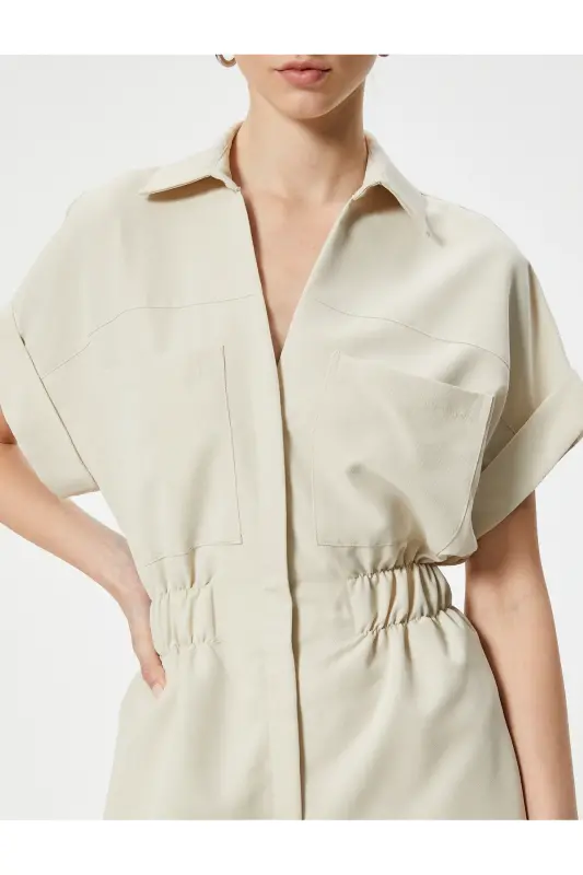 Oversize Şort Tulum Gipeli Cep Detaylı Kısa Kollu-Taş - 5