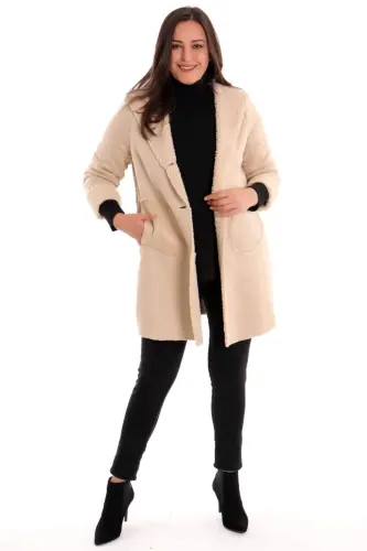 Oversize Suede Fur Lined Beige Coat - 6