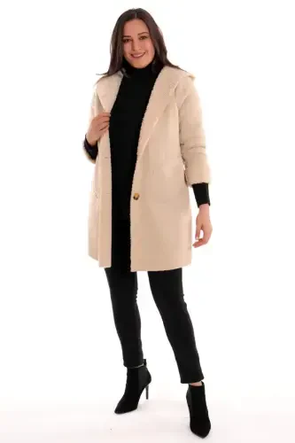 Oversize Suede Fur Lined Beige Coat - BÜYÜKBEDENIZ (1)