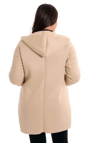 Oversize Suede Fur Lined Beige Coat - 8