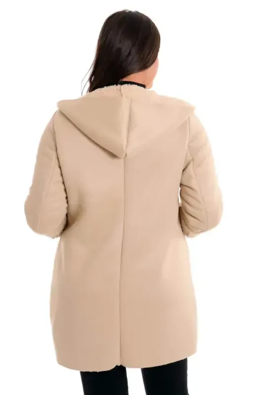 Oversize Suede Fur Lined Beige Coat - 8