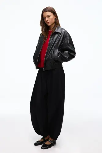 Suni deri ceket-Black - 3