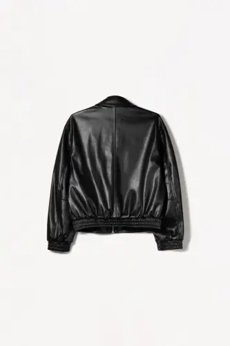 Suni deri ceket-Black - 5