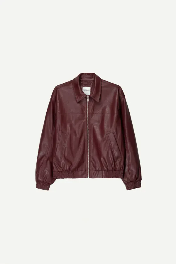 Oversize suni deri ceket-Bordo - 2