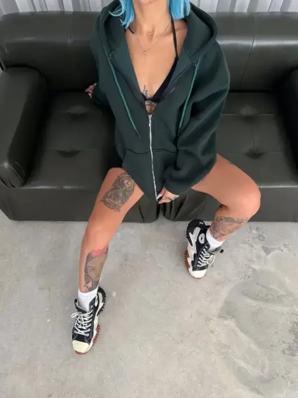 Oversize Там Фермуарлы Узун Коль Хирка - Хаки - BÜYÜKBEDENIZ