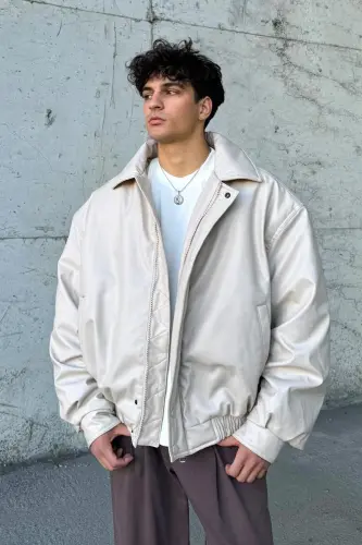 Oversize Vintage Erkaklar Charm ko'ylagi - Krem - 1