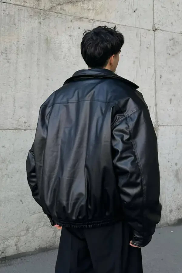 Oversize Vintage Men's Black Leather Jacket - 3