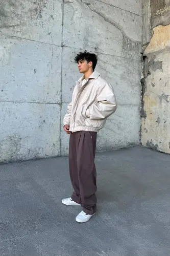 Oversize Vintage Мужская Кожаная Куртка - Крем - 3