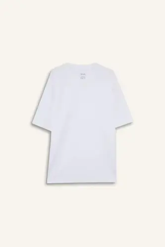 Oversize Wide Fit Bicycle Collar Short Sleeve Basic Plain Heavy Fabric T-shirt-White - 7