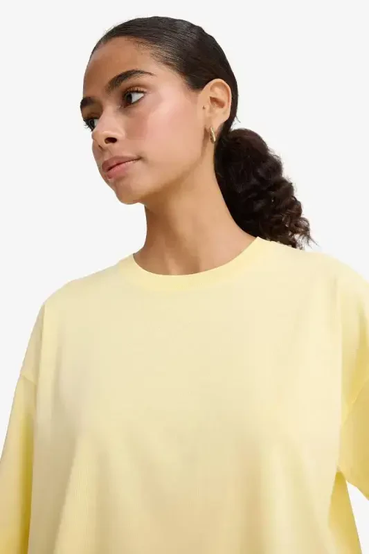 Oversize Wide Fit Crew Neck Basic Plain Jersey Short Sleeve T-Shirt-Yellow - 3