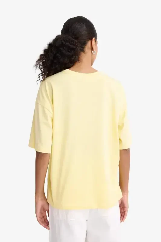 Oversize Wide Fit Crew Neck Basic Plain Jersey Short Sleeve T-Shirt-Yellow - 4