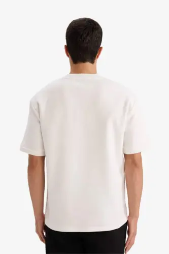 Oversize Wide Fit Crew Neck Basic Plain Short Sleeve White T-Shirt-White - 5