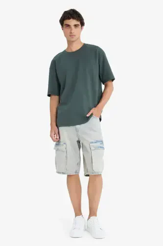 Oversize Wide Fit Crew Neck Short Sleeve Heavy Fabric T-Shirt Dark Petrol - DEFACTO (1)