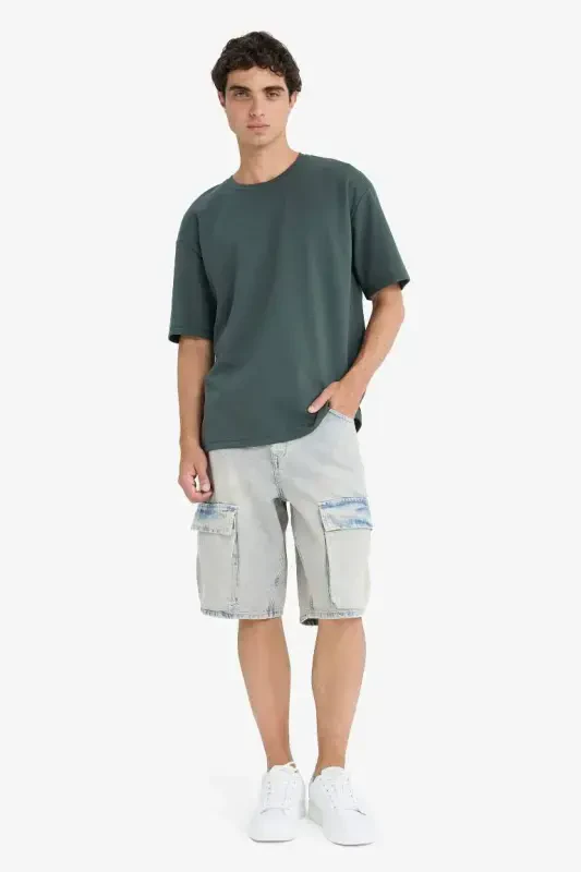 Oversize Wide Fit Crew Neck Short Sleeve Heavy Fabric T-Shirt Dark Petrol - 2