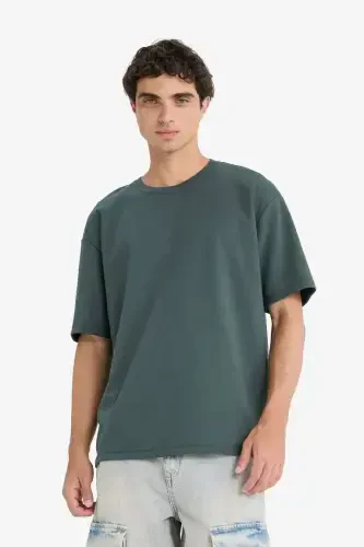 Oversize Wide Fit Crew Neck Short Sleeve Heavy Fabric T-Shirt Dark Petrol - 3