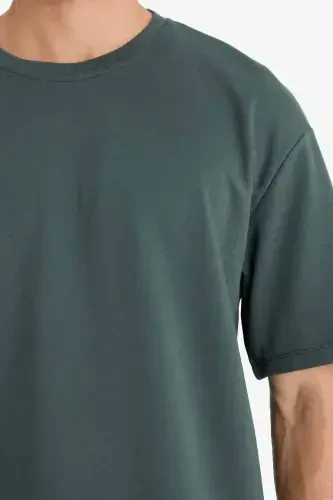 Oversize Wide Fit Crew Neck Short Sleeve Heavy Fabric T-Shirt Dark Petrol - 5