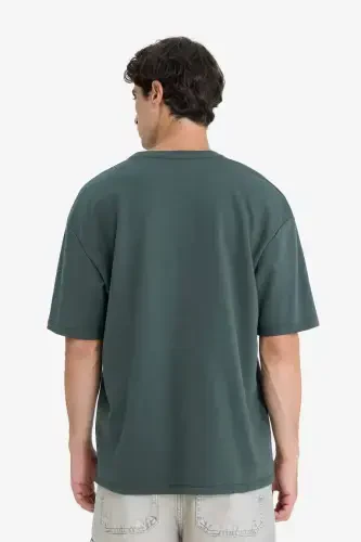 Oversize Wide Fit Crew Neck Short Sleeve Heavy Fabric T-Shirt Dark Petrol - 6