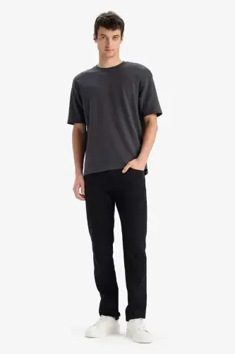 Oversize Wide Fit Non-Iron Crew Neck Short Sleeve Basic Plain Heavy Fabric T-Shirt-Anthracite - DEFACTO (1)