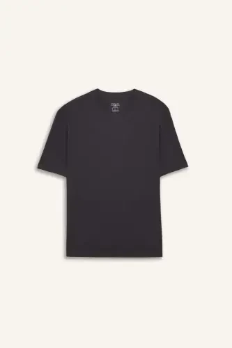 Oversize Wide Fit Non-Iron Crew Neck Short Sleeve Basic Plain Heavy Fabric T-Shirt-Anthracite - 7