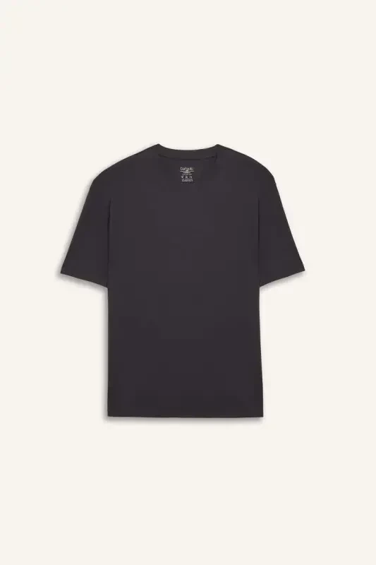 Oversize Wide Fit Non-Iron Crew Neck Short Sleeve Basic Plain Heavy Fabric T-Shirt-Anthracite - 7