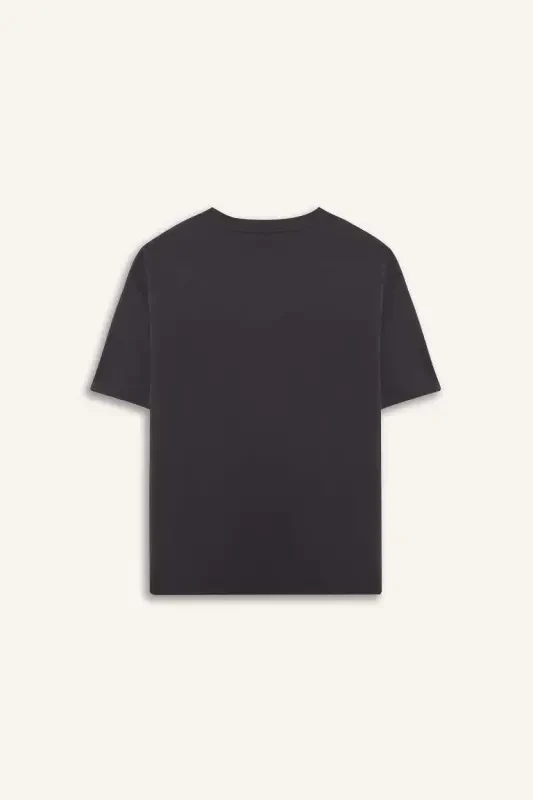 Oversize Wide Fit Non-Iron Crew Neck Short Sleeve Basic Plain Heavy Fabric T-Shirt-Anthracite - 9