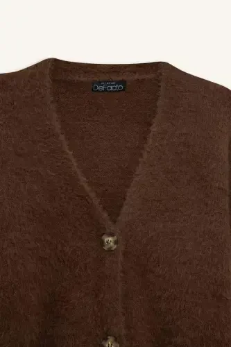 Oversize Wide Fit V-Neck Knit Cardigan-Brown - 8