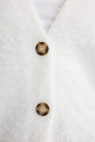 Oversize Wide Fit V-Neck Knit Cardigan-Ecru - 5