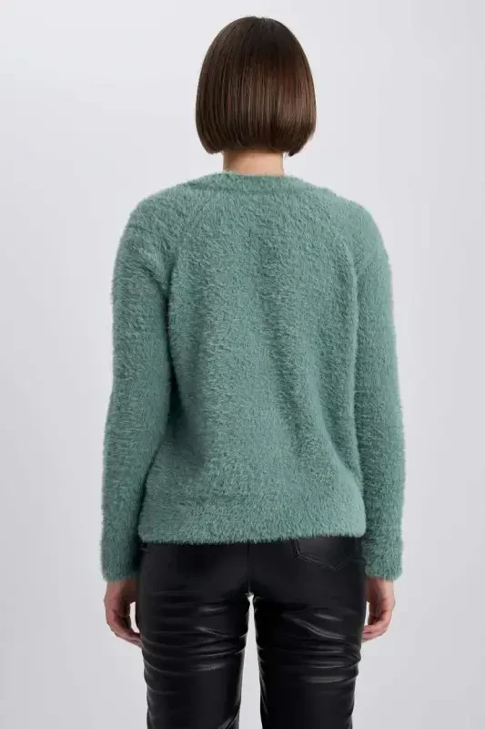 Oversize Wide Fit V-Neck Knit Cardigan-Light Green - 6