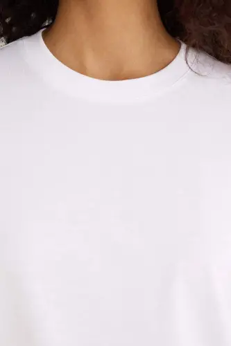 Oversize Wide Mold Bicycle Collar Basic Plain Combed Cotton Short Sleeve T-Shirt-White - 5