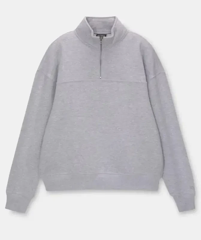 Oversize Yarım Farmuarlı Yakalı Basic SweatShirt - Gri - BÜYÜKBEDENIZ
