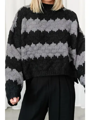 Oversized Anthracite Patterned Sweater MG1205 - 1