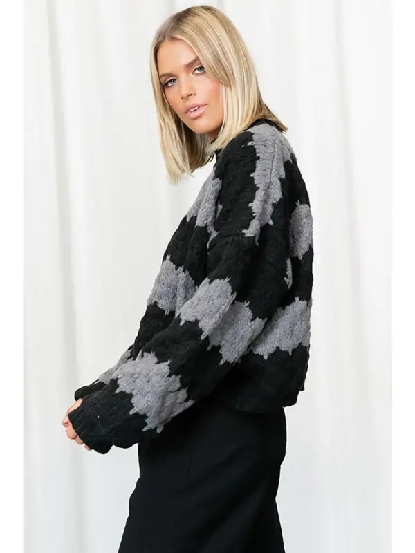 Oversized Anthracite Patterned Sweater MG1205 - 2