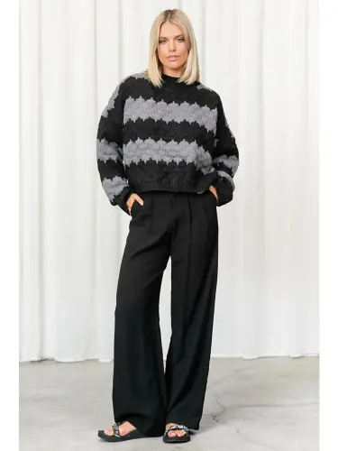 Oversized Anthracite Patterned Sweater MG1205 - 3