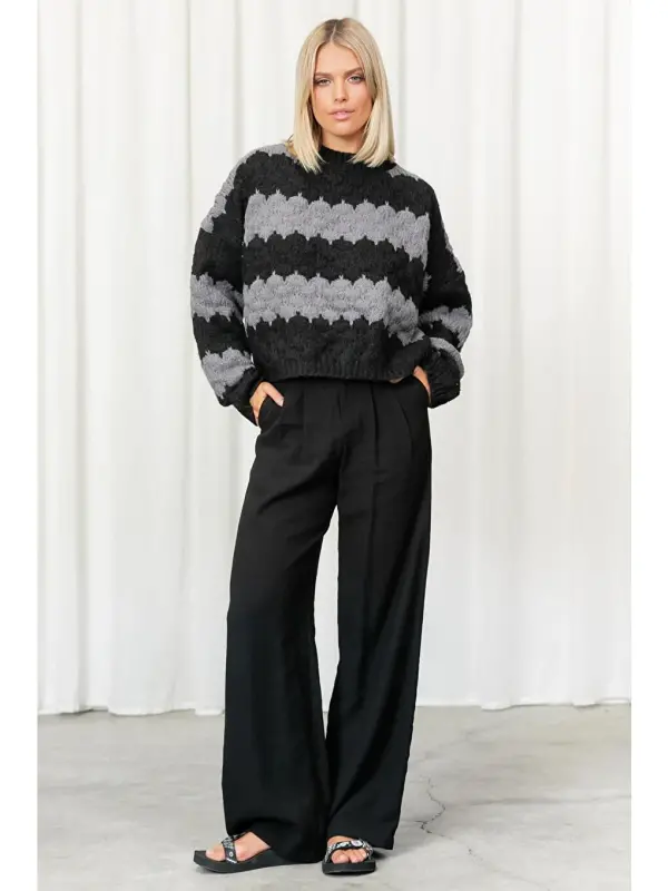 Oversized Anthracite Patterned Sweater MG1205 - 3