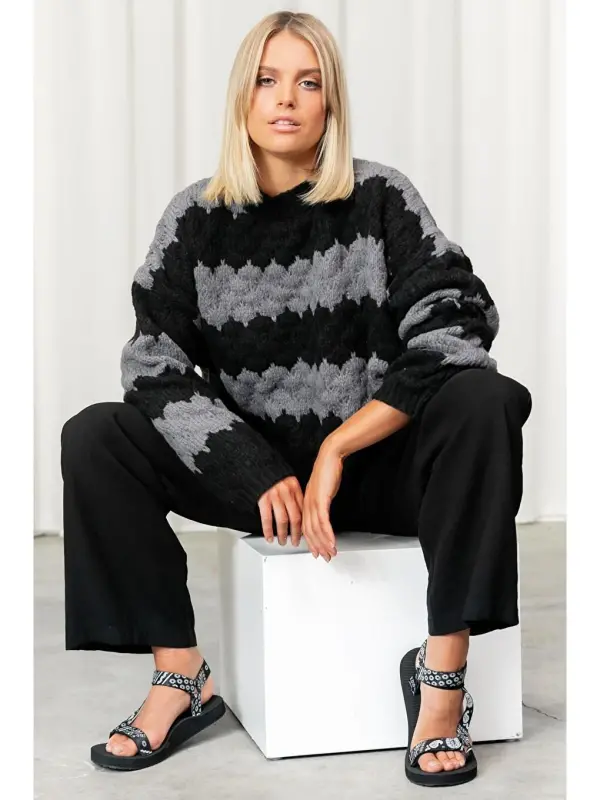 Oversized Anthracite Patterned Sweater MG1205 - 4