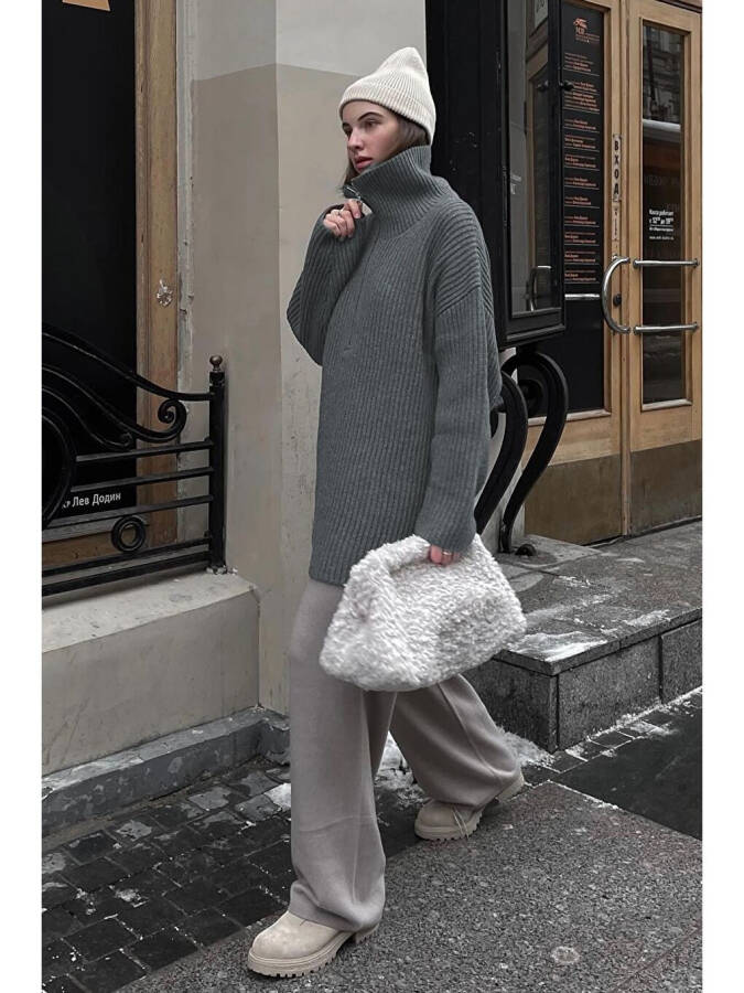 Oversized Anthracite Zipper Neck Sweater MG1946 - 8