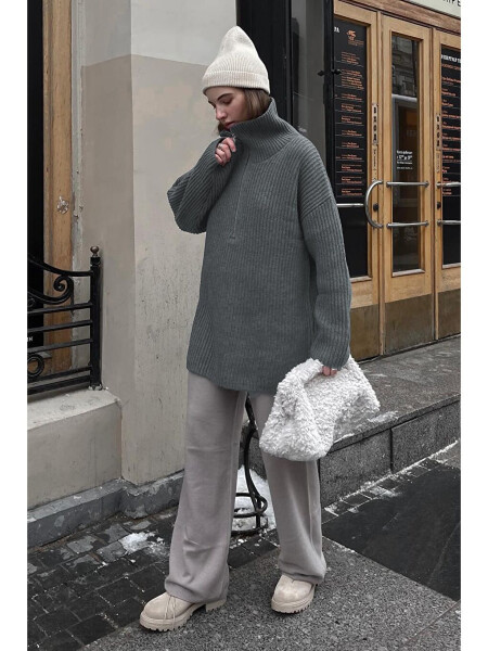 Oversized Anthracite Zipper Neck Sweater MG1946 - 5