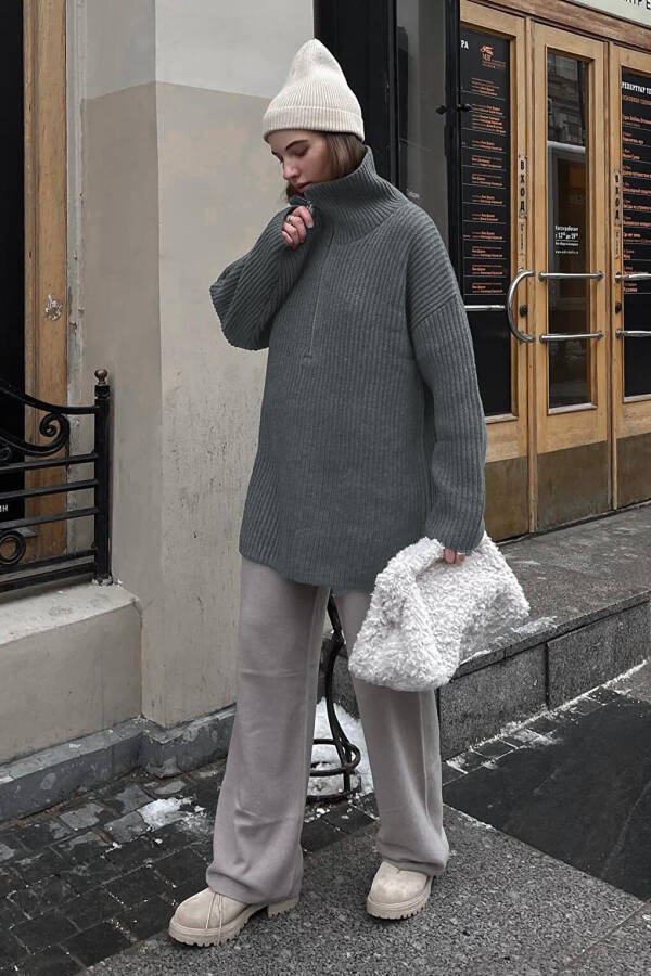 Oversized Anthracite Zipper Neck Sweater MG1946 - 20