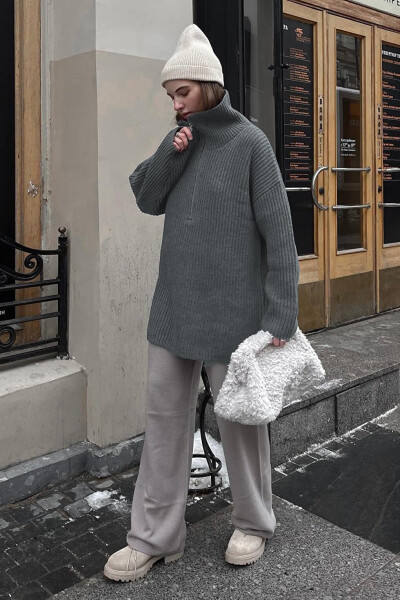 Oversized Anthracite Zipper Neck Sweater MG1946 - 15