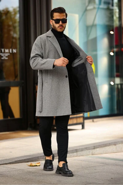 Oversized, belted, comfortable wool coat. - GM GIYIMARKET
