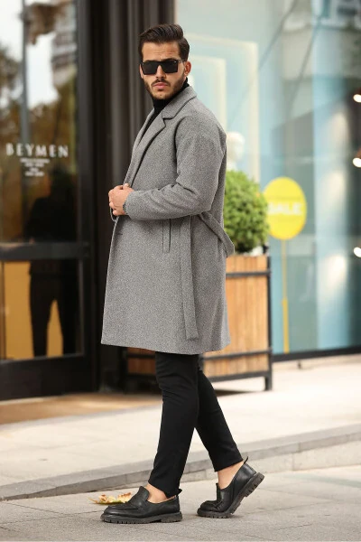 Oversized, belted, comfortable wool coat. - GM GIYIMARKET (1)