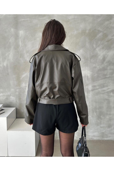 Oversized Belted Leather-Look Jacket - 6