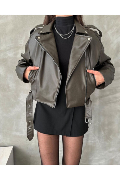 Oversized Belted Leather-Look Jacket - 1