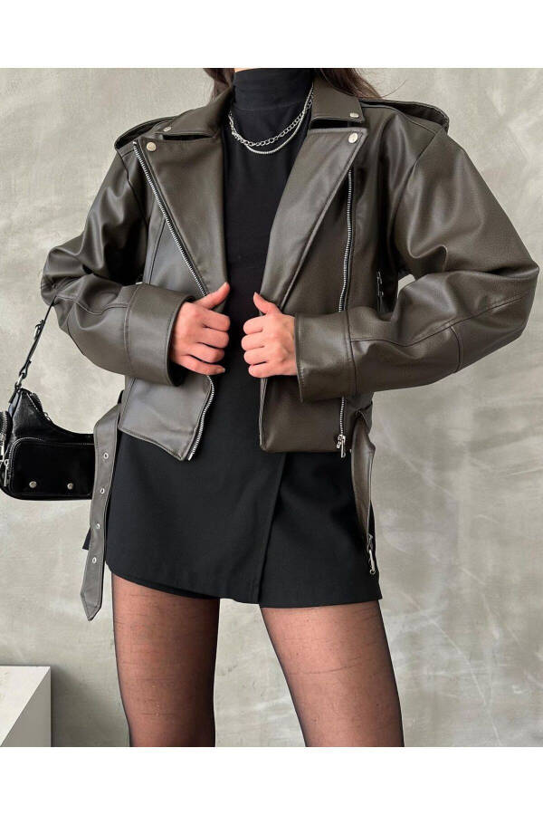 Oversized Belted Leather-Look Jacket - 2